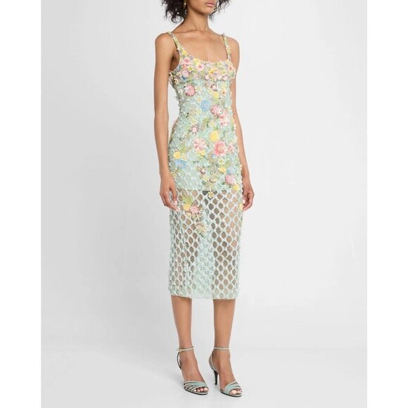 LA FUORI Aurora Twilight Blossom Dress in Misty Green Small New Womens Midi - Picture 11 of 17